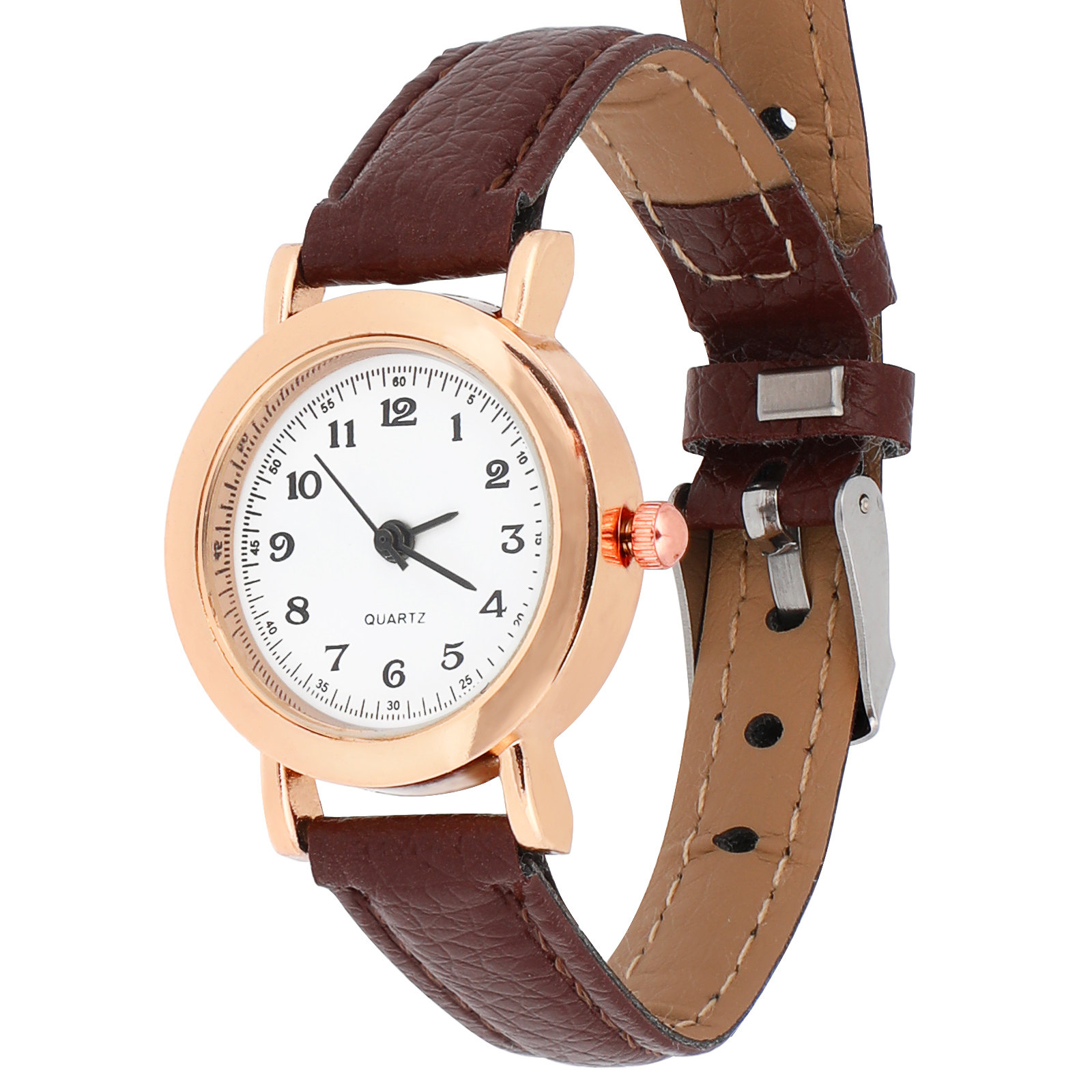Table Watch Luxury - ساعة نسائية بسيطة وأنيقة بحزام بني