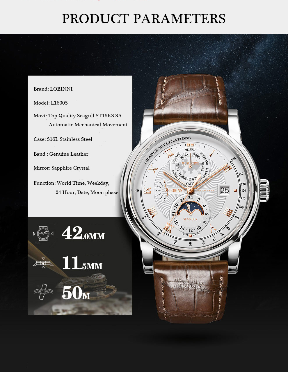 LOBINNI الرجال ساعة فاخرة العل - مراجعة Luxury Watch Brands In World وسعره